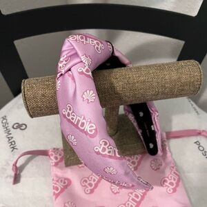 BARBIE X LELE SADOUGHI NWT AUTHENTIC ICONIC PINK PRINT LOGO KNOTTED HEADBAND